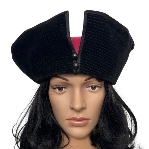 1950s Jaeger London Black Velvet Tilt Cocktail Hat Burgundy 21” Made UK main image 10